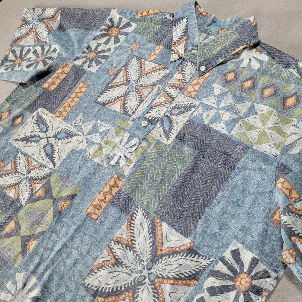 Reyn Spooner Hawaiian Traditionals Blue Patchwork Pullover Shirt Mens XL